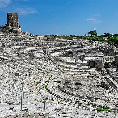 Cultura Grande Amphitheater Syrakus Sizilien.
