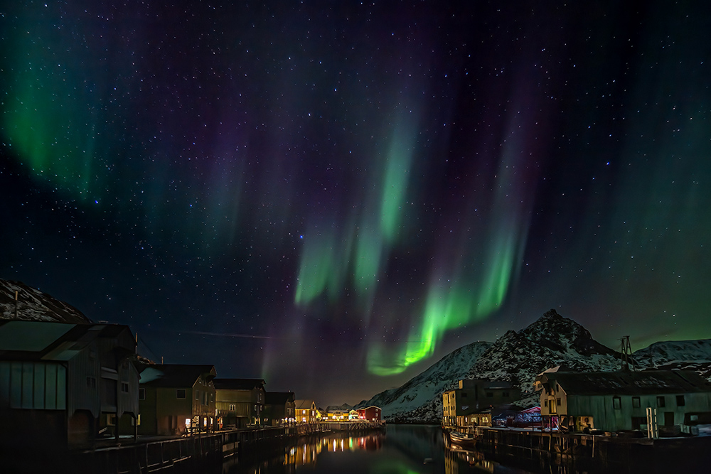 Polarlichter Dorf Norwegen Winter