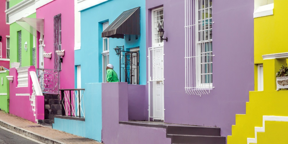 Bunte Häuser in Bo Kaap in Kapstadt, Südafrika